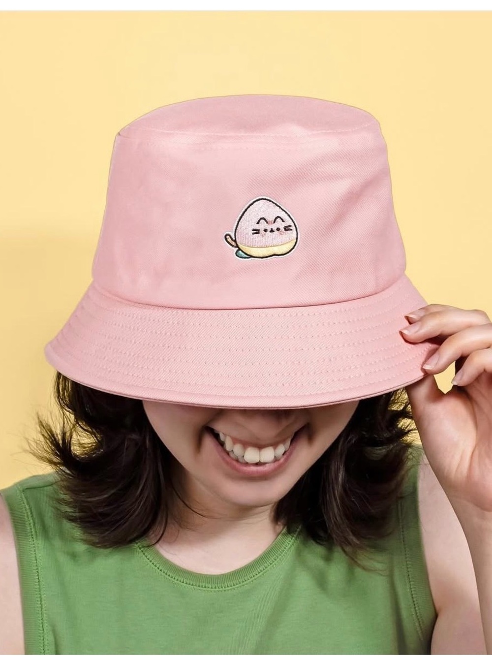 Culturefly | Pusheen Embroidered Peach Bucket Hat